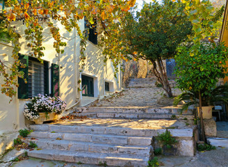 Athens, Greece, Europe Old stairs in Plaka neighbourhood in the city center of Athens, in Greece. Is the most atractive and colorful part of the city. 