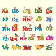 Alphabet with animals, toon. English alphabet, vector illustration. - 246798531
