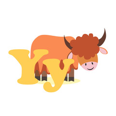 Alphabet for children, letter Y, yak, vector illustration.