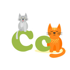 Alphabet for children, letter C, cat, vector illustration.