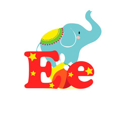 Alphabet for children, letter E, elephant, vector illustration.