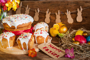  Easter cake. Easter background, Easter eggs, toned.
