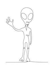 One line Alien, vector object design elements in monochrome style isolated on white background Trend art in one line. Minimalism (one line design silhouette)