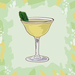 Basil gimlet cocktail illustration. Alcoholic classic bar drink hand drawn vector. Pop art - 246801942