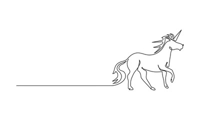Unicorn in one line. Trend art. Minimalism (one line design silhouette)