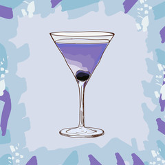 Aviation, low-alcohol cocktail illustration. Maraschino astringency, sourness of lemon and gin. Alcoholic classic bar drink hand drawn vector. Pop art - 246802717