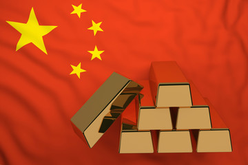 gold bars on flag China