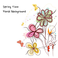 Spring time colorful doodle pretty flowers. Greeting card wedding, baby shower