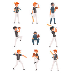 Fototapeta na wymiar Baseball Players set, Softball Athletes Characters in Uniform, Team Game Sports Vector Illustration