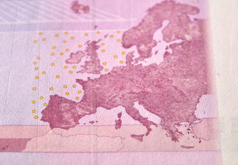 Five houndreds euro banknotes. 500 Euro paper cash. European Union Currency.  macro fragment banknote. High resolution photo