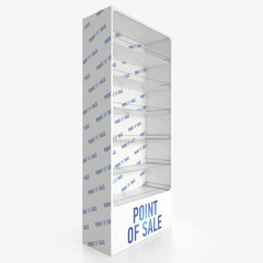 Empty store shelves. Retail shelf rack. Showcase display. Mockup template ready for design. 3d rendering.