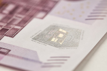 Five houndreds euro banknotes. 500 Euro paper cash. European Union Currency.  macro fragment banknote. High resolution photo