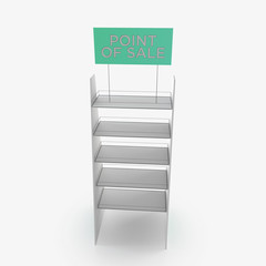 Empty store shelves. Retail shelf rack. Showcase display. Mockup template ready for design. 3d rendering.