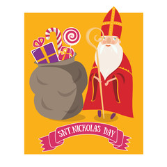 Śliczne kartkę z życzeniami z Saint Nicholas (Sinterklaas) z mitre rzeczy na koniu. - 246806773