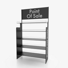 Empty store shelves. Retail shelf rack. Showcase display. Mockup template ready for design. 3d rendering.