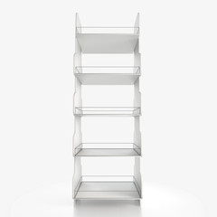 Empty store shelves. Retail shelf rack. Showcase display. Mockup template ready for design. 3d rendering.