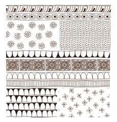 Ornamental hand drawn seamless brushes and patterns. Vector set with ethnic elements in indian style. Used pattern brushes are included in EPS. - 246807109