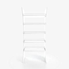 Empty store shelves. Retail shelf rack. Showcase display. Mockup template ready for design. 3d rendering.