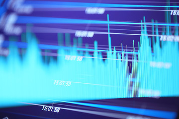 Double exposure image of charts on technology financial graph background.