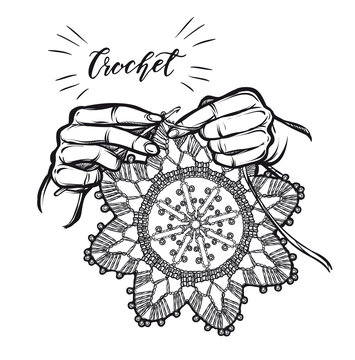 Vector illustration crochet napkins.Handmade, prints on T-shirts, tattoos, coloring for children and adults