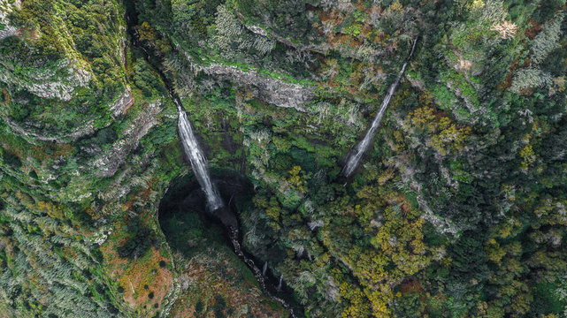 Aerial view of natural reserve of "Rocha do Navio" at Santana, Madeira island, Portugal.