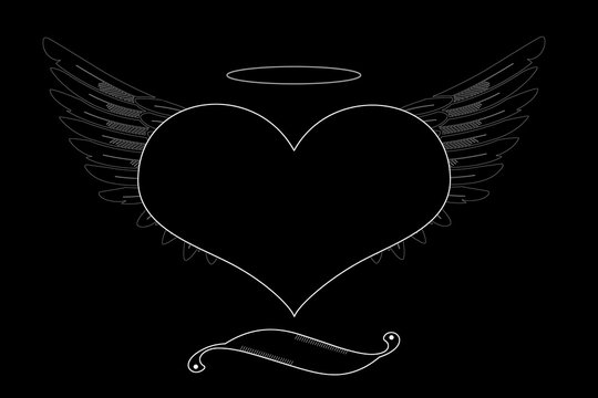 Black heart with wings on a black background