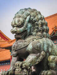 Fototapeta na wymiar Details of lion statue in front of Gate of Supreme Harmony in Forbidden City, Beijing, China