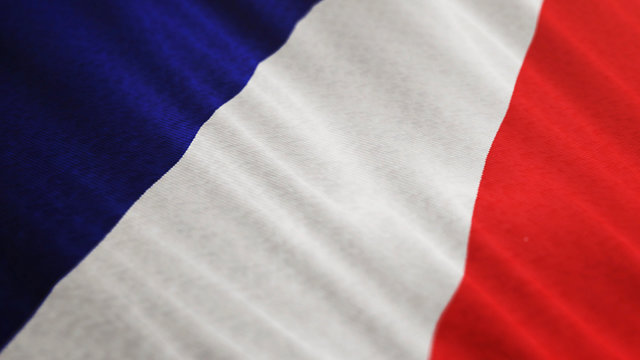 France flag is waving 3D illustration. Symbol of European, French national on fabric cloth 3D rendering in full perspective.