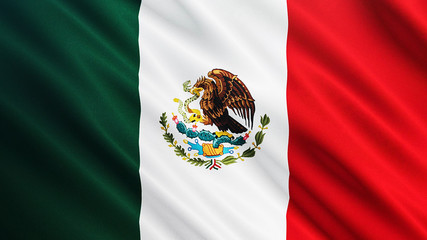 Fototapeta premium Mexico flag is waving 3D animation. Symbol of Latin, Mexico national on fabric cloth 3D rendering in full perspective.