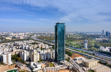 Cityscape of north Tel Aviv and Ayalon high way,  Israel.