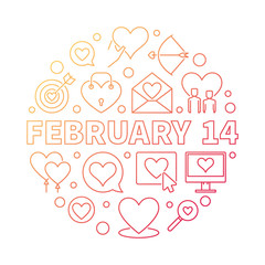 February 14 outline vector round colored illustration. Valentine's Day concept symbol on white background