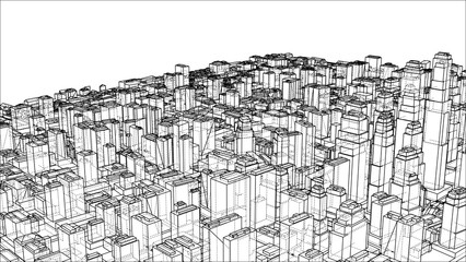 Wire-frame City, Blueprint Style