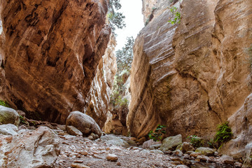 Stuck Hanging Stone in Avakas canyon. Akamas Peninsula landscape. Cyprus landmark