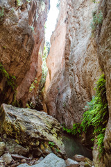 Stuck Hanging Stone in Avakas canyon. Akamas Peninsula landscape. Cyprus landmark