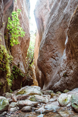 Stuck Hanging Stone in Avakas canyon. Akamas Peninsula landscape. Cyprus landmark