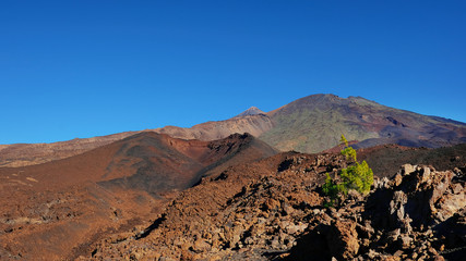 Montana Samara in Teide National Park, one of the most unusual volcanic landscape with views towards Pico del Teide, Pico Viejo, Las Cuevas Negras and open pine forests, in Tenerife, Canary Islands