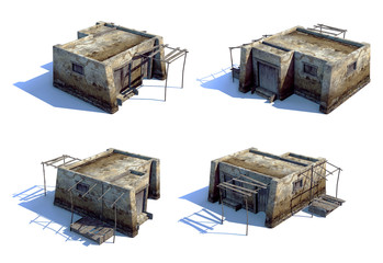 Set of 3d-renders of old asian houses