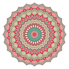 Decorative colorful ethnic mandala pattern. Design element for greeting card, banner or poster in oriental style. Hand drawn illustration