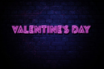 Valentines Day 90's 80's Retro Neon inscription of Valentines Day banner. Neon inscription of Valentines Day with glowing backlight. Purple and Blue colors. Isolated graphic element.