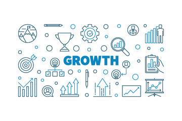 Vector Growth concept creative horizontal outline illustration or banner on white background