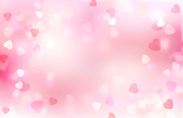 Valentine pink blurred hearts background.
