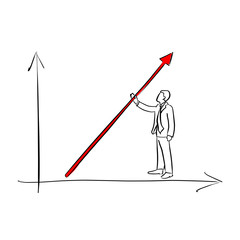 businessman raise the red arrow for success vector illustration sketch doodle hand drawn with black lines isolated on white background