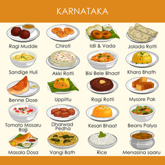 illustration of delicious traditional food of Karnataka India