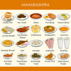 illustration of delicious traditional food of Maharashtra India