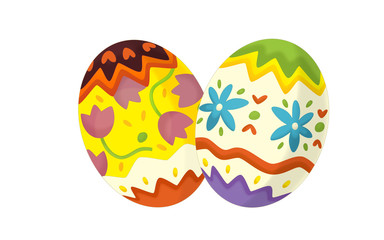 cartoon happy easter scene with colorful easter eggs set on white background - illustration for children