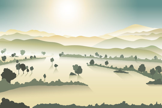 mountain landscape and tree countryside ,vector