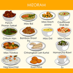illustration of delicious traditional food of Mizoram India