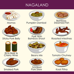 illustration of delicious traditional food of Nagaland India