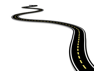 Leaving the highway, curved road with markings. 3D vector illustration on white
