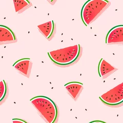 Fotobehang Watermeloen Watermeloen segmenten vector patroon.